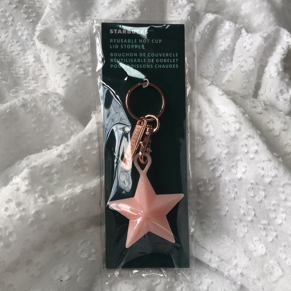 Starbucks Rose Gold Star 2023 Reusable Hot Cup Lid Stopper Keychain NWT